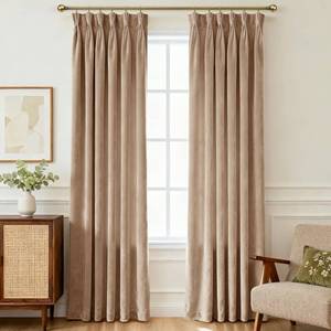 lot 5336 image: Pinch Pleated Taupe Velvet Curtains - Living Room, Room Darkening, 40x102