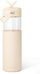 lot 5371 image: SANDJEST Glass Water Bottle with Silicone Sleeve and Straw Lid, 20oz  Lid Cap