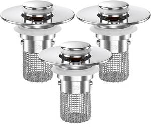 lot 5372 image: Bathroom Sink Drain Strainer, Pop-Up Steel Basket Hair Catcher 3PCS