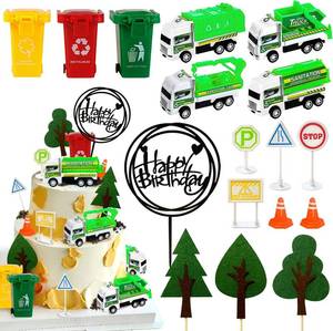lot 5377 image: 17Pcs Garbage Truck Cake Toppers - Trash Truck Decorations for Birthday Party