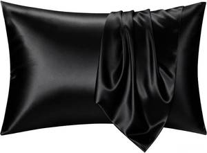 lot 5388 image: Silky Satin Pillowcases Standard Size 2 Pack Soft Black 20 x 26