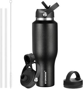 lot 5393 image: HYDROWION 40 oz Insulated Water Bottle with Straw, Thermo Mug, Black