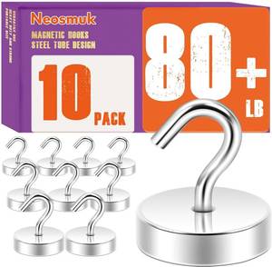 lot 5401 image: Neosmuk Magnetic Hooks Steel Tube Design for Cruise,80lb Silver,10 Pack