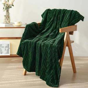 lot 5443 image: Puncuntex Fleece Throw Blanket Dark Green 50 60 with Square Grid Design