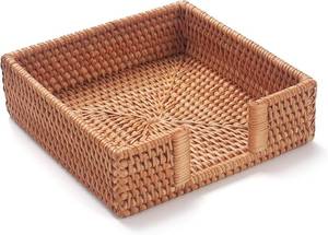 lot 5452 image: Rattan Napkin Holder Square, 7.5x7.5x2.5 in, Wicker Tray for Paper Napkins