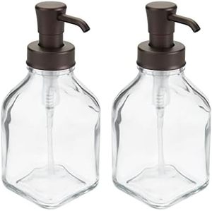 lot 5457 image: mDesign Square Glass Refillable Soap Dispenser - 2 Pack ClearBronze
