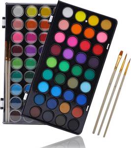 lot 5465 image: Artecho 36-Color Watercolor Paint Set with 3 Brushes, Washable, Travel Design