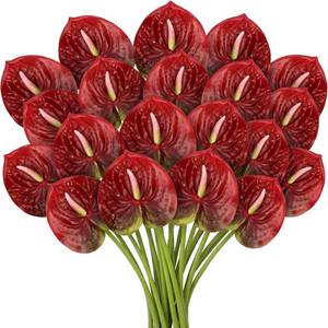 lot 5485 image: Hanaive 20 Pcs Artificial Anthurium Flowers 23.6 Inch, Gradient Red