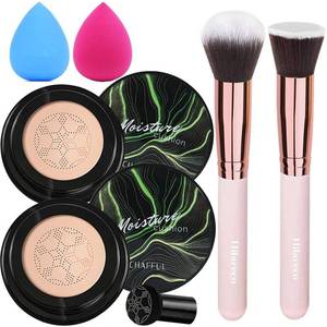lot 9016 image: Mushroom Head Air Cushion CC Cream & Foundation Brush Set (#02 Natural)