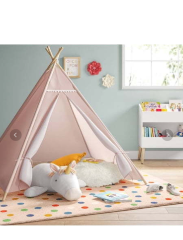 lot 355 image: Pom Pom Kids Tent Pink - Pillowfort Teepee Play Tent, Polyester, Pine Frame, Ages 3, No Tools Assembly Retail $135&nbsp