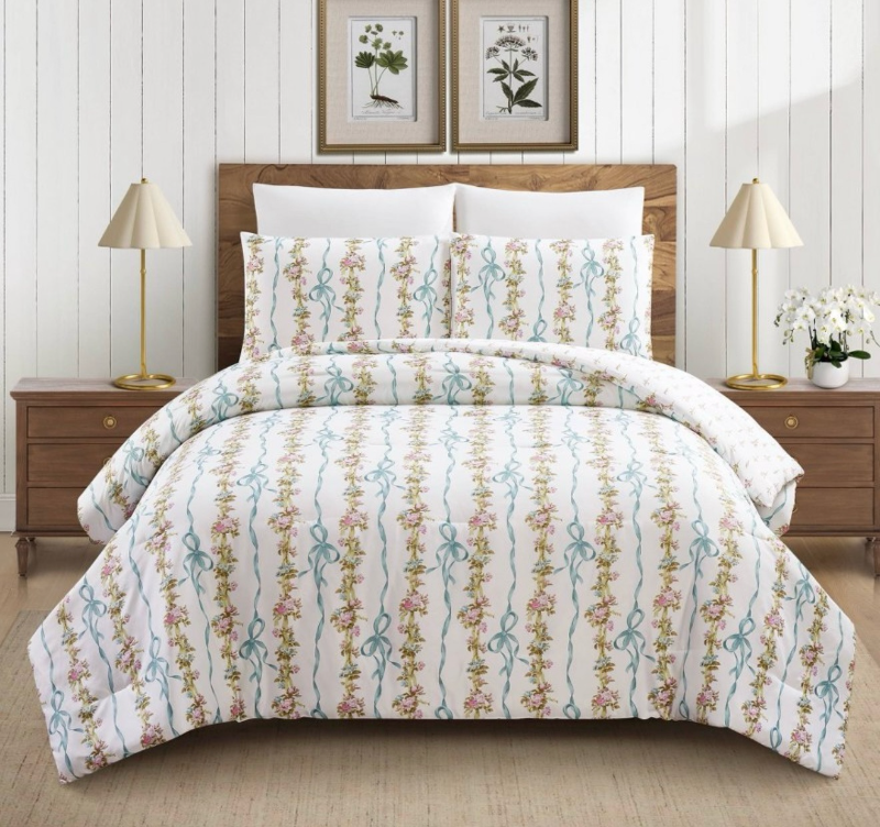 lot 543 image: Modern Heirloom 3pc King Bow and Floral Comforter Bedding Set Retail $79&nbsp