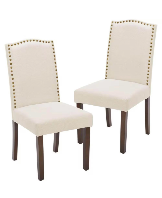 lot 427 image: Padded Dining Chairs with Solid Wood Legs Set of 2. Beige color, comfortable padded seats and sturdy wood legs. Retail $159.&nbsp