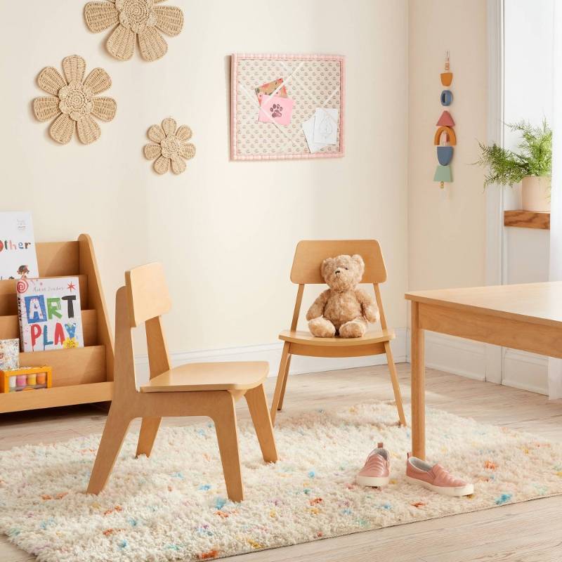 lot 371 image: 2pk Kids Wood Activity Chair Natural - Pillowfort Retail $120&nbsp