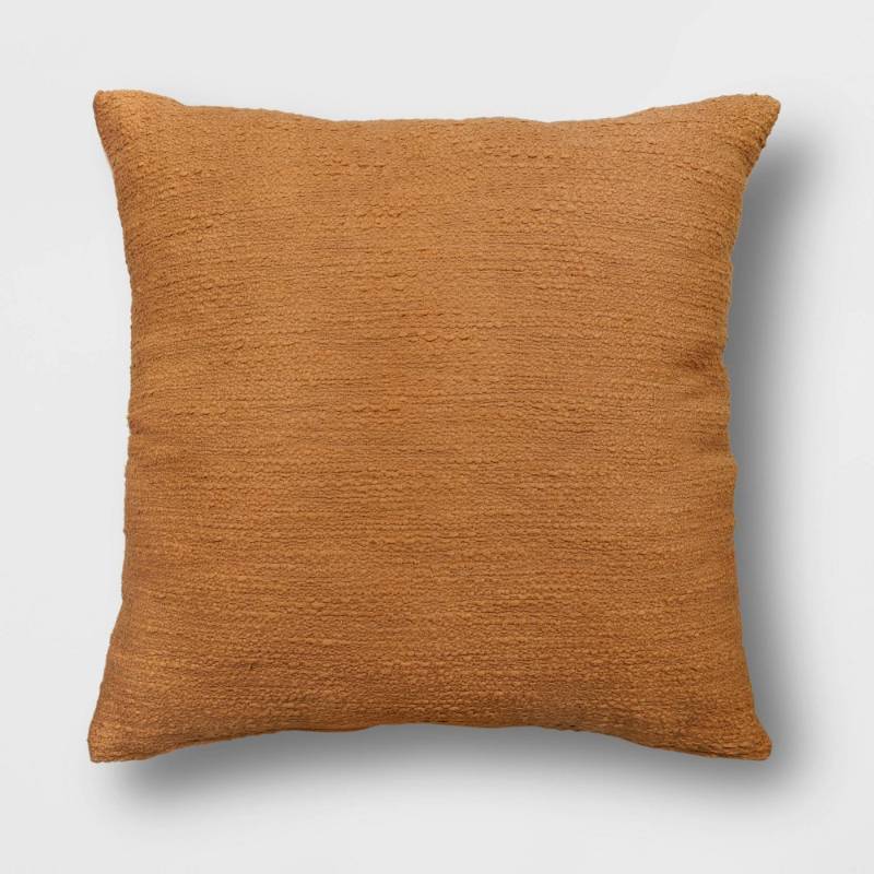 lot 438 image: Oversized Square Cotton Boucle Reversible Throw Pillow with Linen Caramel - Threshold - Retail $30