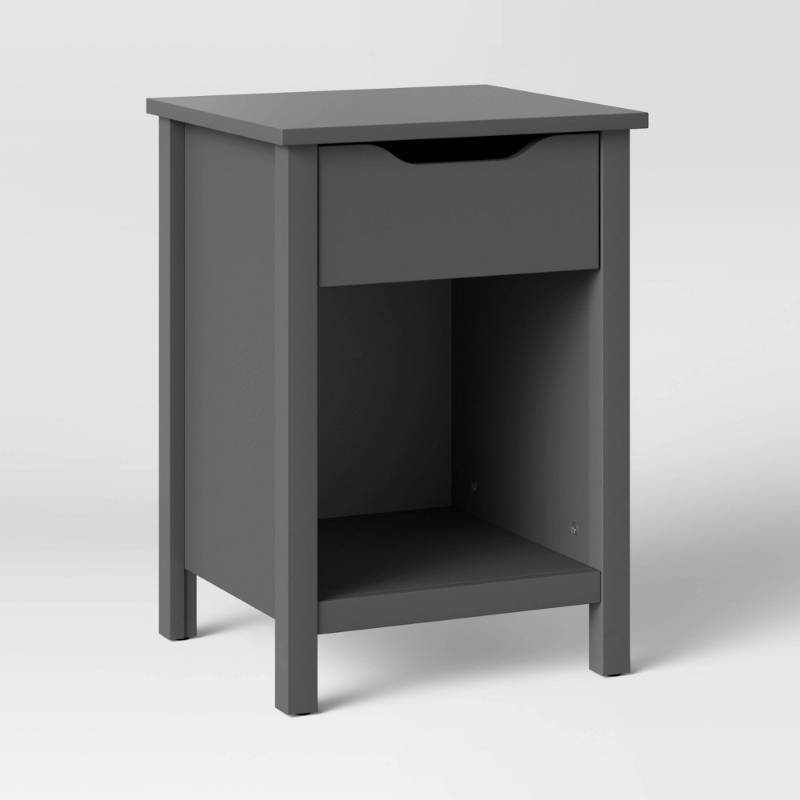 lot 480 image: Osa Kids Nightstand Gray - Pillowfort Bedside Table with Drawer, Storage, Anti-Tip Hardware, Particle Board Retail $100&nbsp