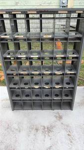 lot 653 image: 54-Compartment Metal Storage Shelving Unit with Mesh Doors 6 Column x 9 Row