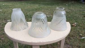 lot 665 image: 3 Glass Bell Ceiling Light Shades with Scalloped and Floral Designs