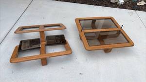 lot 669 image: Oak coffee tables with glass
