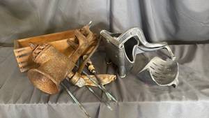 lot 702 image: Rusty Items and Wooded Box