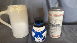 lot 714 image: Steins and Christmas Snowman with smaller inside