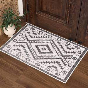 lot 79355 image: Moroccan Washable Entryway Rug 2x3, Geometric Decorative Woven Area Rug, Non-Slip Boho Accent Soft Low-Pile Indoor Door Mat, Small Throw Rug for Bathroom Front Porch, Dark BrownWhite
