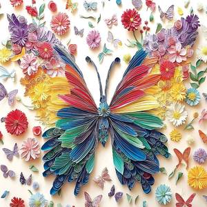 lot 79357 image: 500 Piece Puzzle for Adult Colorful Butterfly Paper Art Flower