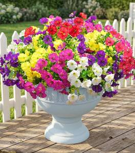 lot 78930 image: Artificial Flowers Fake Plants for Outdoors Decoration, 12 Bundles Silk Morning Glory with Eucalyptus Realistic UV Resistant Faux Flowers for Outside Planter Porch Yard Patio Garden Home Indoor, Mix