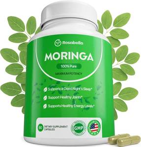 lot 78975 image: TWO Bottles Rosabella Moringa Capsules - Pure Moringa Powder, Energy, Skin, Immune &amp Gut Health Superfood, Rich in Antioxidants, Essential Vitamins &amp Amino Acids, Natural Green Superfood Supplement - 60 Count each