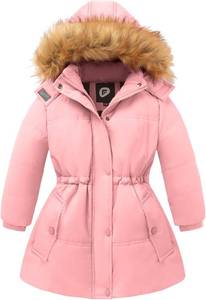 lot 79403 image: Girls Winter Coat Warm Puffer Jacket Long Fleece Lined Coat With Removable Hood - 78yrs
