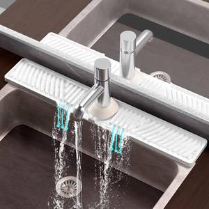 lot 79408 image: Diatomite Faucet Mat for Kitchen Sink - Fast Drying Sink Splash Guard, Multi-Slope Fast Self-Draining Stone Sink Mat for Kitchen Faucet, Sink Faucet Mat Splash Guard Keep Countertops Dry (23.6x4)
