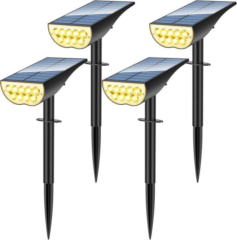 lot 4143 image: Solar Spot Lights Outdoor Waterproof, Solar Landscape Lights Outdoor IP65 Waterproof, 3 Brightness Modes Dusk to Dawn Solar Spotlight Outdoor for Yard Garden Pathway Tree, Warm White, 4 Pack