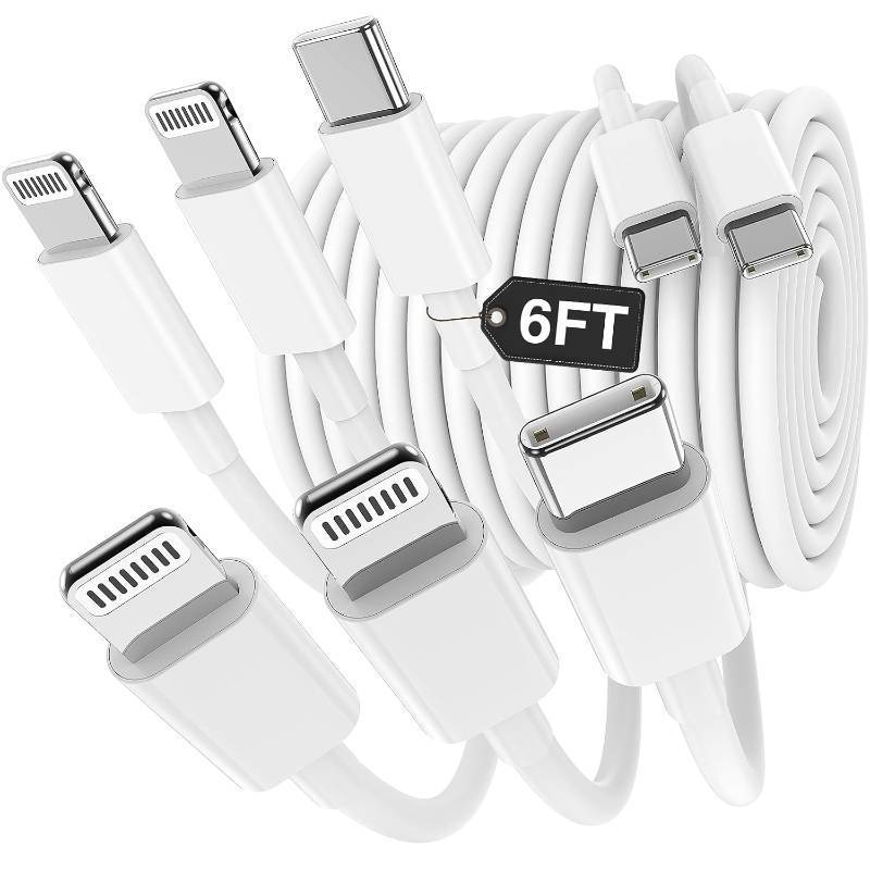 lot 40114 image: Hzevn 3 in 1 Multi i-Phone Charger Cable 6FT, USB C to Lightning Cable with 3 Ports for iPhone 161514131211 Pro MaxXSXR8 & iPad ProMini,Apple Fast Charging Cord (2-Pack, White)