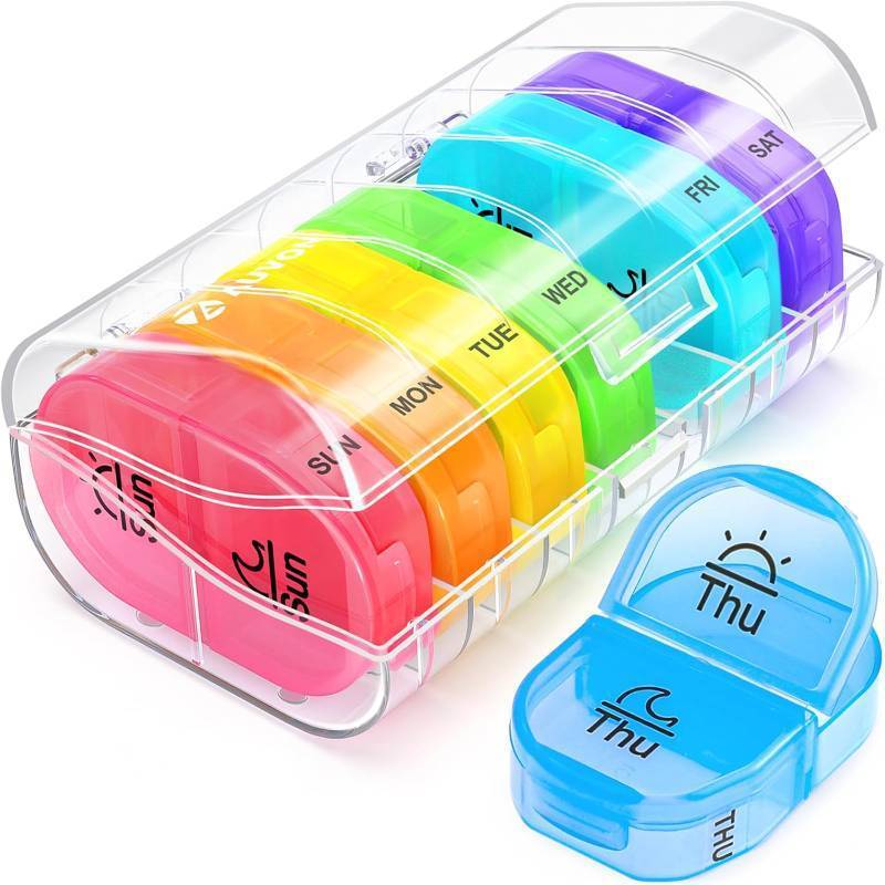 lot 40143 image: AUVON Pill Box 2 Times a Day, 7-Color for Easy Tracking, Dual Protection  Weekly Pill Organizer AM PM with 7 Daily Pocket Case to Hold Vitamin, Medicine, Medication, and Supplement, BPA-free