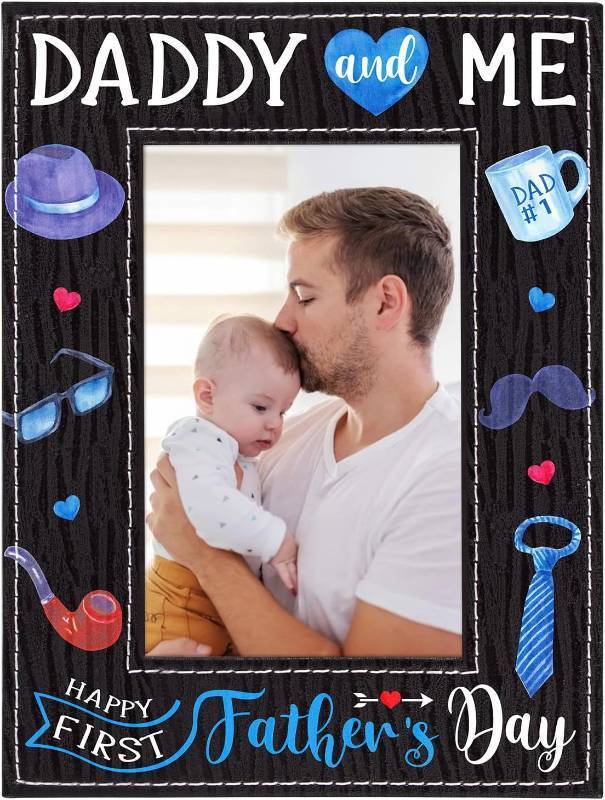 lot 40362 image: WaaHome First Fathers Day Picture Frame for New Dad - Dad to Be Gifts Happy 1st Fathers Day Gift for First Time, Expectant, New Dad from Daughter Son, 4x6 Daddy and Baby Picture Frame Nursery Decor