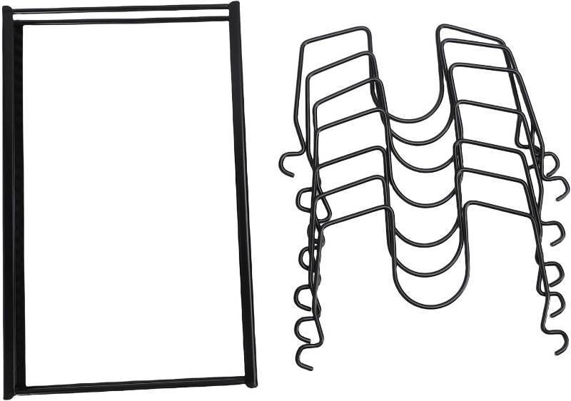 lot 40367 image: Pots and Pans Rack for Under Cabinet Pot Lid Organizer Holder  with 7 Adjustable Dividers Black for Kitchen Save cabinet space