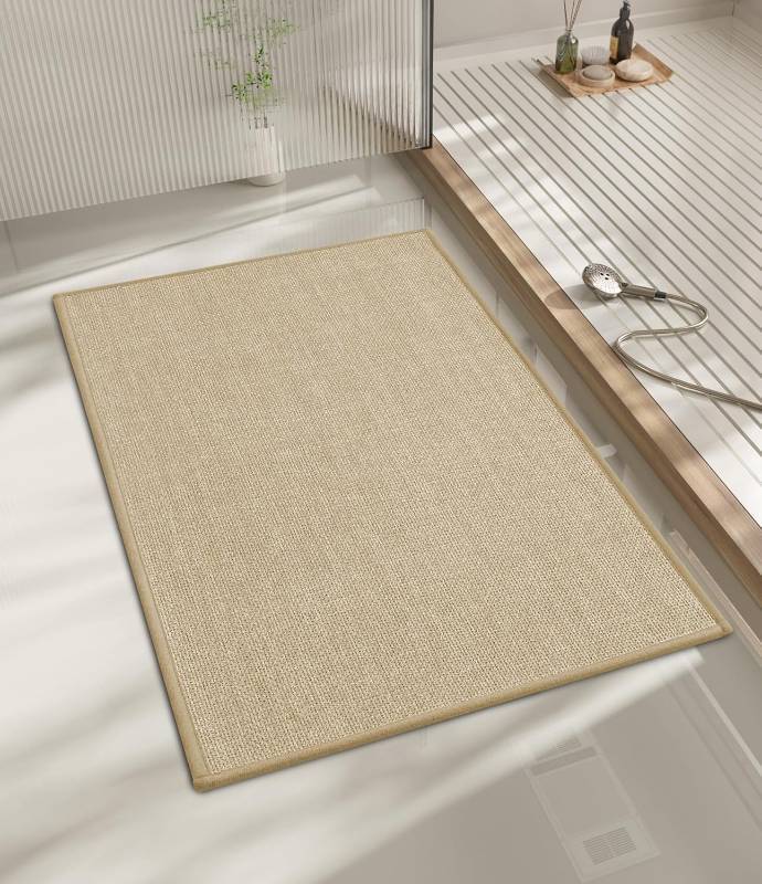 lot 40402 image: Bathroom Rugs Mat 24x17, Ultra Thin Non Slip Bath Mat Small Quick Dry Absorbent Bath Mat for Bathroom Floor, (Light Beige, 24x17)