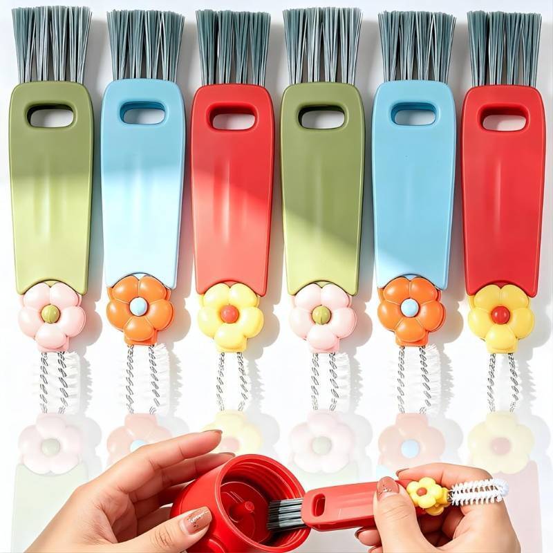 lot 40004 image: 6pc 3 in 1 Cup Lid Cleaning Brush, 180  Rotatable Multifunctional Crevice Cleaner for Water Bottle Tumbler Baby Bottle, Cup Lid Gap Brush with Soft & Firm Bristles  Pick, 6 Pack