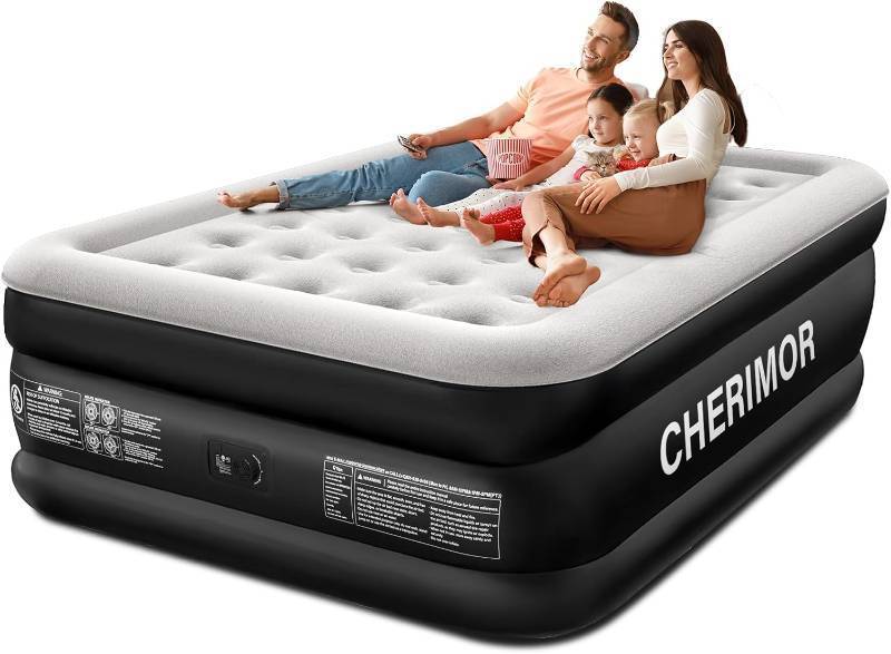 lot 10327 image: CHERIMOR Queen Air Mattress with Built-in Pump, 18 Raised Comfort, 48Hr Leak-Proof Test, Upgraded Honeycomb Pillar Design, Supports 800 lbs, 3-Min Inflation-Inflatable Bed for Home Guests & Camping