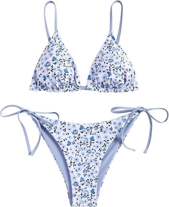 lot 26856 image: ZAFUL Womens Triangle Bikini Floral String Bikini Set Two Piece Swimsuit Bathing Suits Size Large