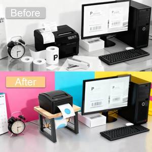 lot 79058 image: Premium Wooden Label Holder for Thermal Printer   Fits Roll & Fanfold Labels, No Jamming Stable Design, Shipping Label Stand & Sticker Roll Dispenser for Home Office Small Business