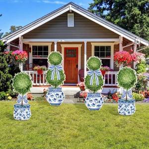 lot 79066 image: Lounsweer 4 Pcs Easter Chinoiserie Garden Stakes Decorations Hello Spring Blue and White Yard Signs Front Door Porch Decor for Farmhouse for Courtyard Patio Spring Lawn Holiday Outdoor Display