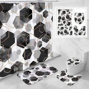 lot 79269 image: Litabel 4 Pcs Black and Grey Modern Geometric Shower Curtain Set