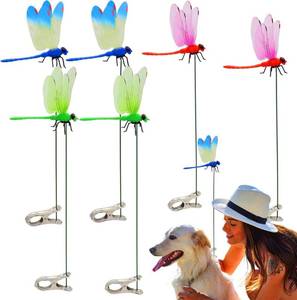 lot 79311 image: 6PCS Outdoor Decoration Dragonfly Clip 3D Simulation Dragonfly Realistic Garden Decoration Clip Creative hat Clip Natural Organic Concept (Cranberry)