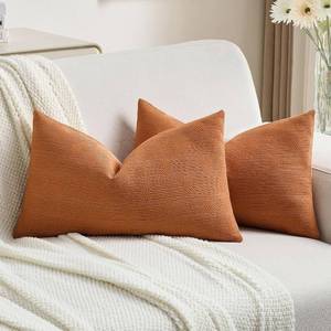 lot 79322 image: FUTEI Pack of 2 Chenille Throw Pillow Covers 12x20 Inch,Burnt Orange