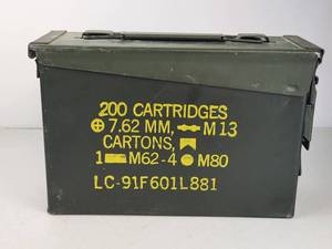 lot 95 image: Vintage Military US Army Issued Metal Ammo Can Box