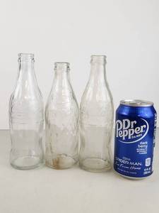 lot 146 image: Lot of 4 Vintage Coca-Cola & Pepsi Embossed Glass Soda Bottles & Promotional Can