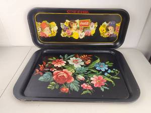 lot 152 image: Vintage Floral Metal Serving Tray Lot