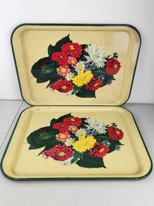 lot 153 image: Pair of Vintage Floral Metal Serving Trays