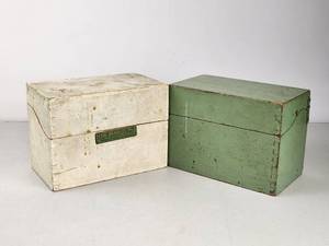 lot 161 image: Pair of Vintage Painted Wood Recipe Boxes