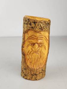 lot 190 image: Hand-Carved Wood Spirit Face Log Candle Holder